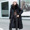 Winter Women Jacket Furry Hood Long Sleeves Pockets Knee Length Zipper And Button Closure Slim Waist Cotton Coat Mid Length Solid Color Windproof Warm