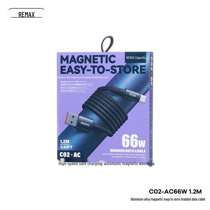Магнитный кабель Remax 66W Type-C для быстрой зарядки устройств Apple