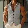 Мужские повседневные топы без рукавов с лацканами и прострочкой, приталенные жилеты