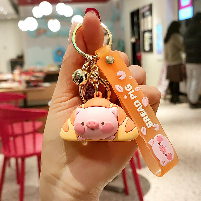 Adorable Cartoon Bread Pig Keychain Creative Soft Silicone Bag Charm For Car Keys
