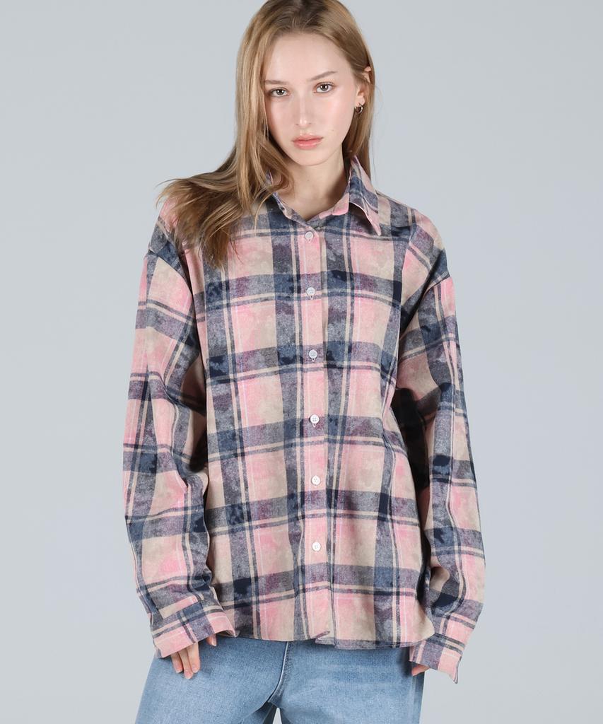 FOR THE FIT Pastel Oversized Check Shirt_Pink