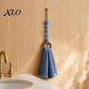 Natural Wood Bead Towel Hanger Beaded Hanger, Bohemian Wall Mounted Ring Hand Solid Rack Holder, Decorative Hemp Rope Storage for Bathroom And Kitchen