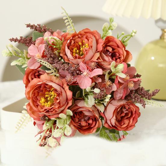 Simulated Flower Artificial Peony Flowers Realistic Exquisite Faux Floral Arrangement for Home Wedding Party Decoration
