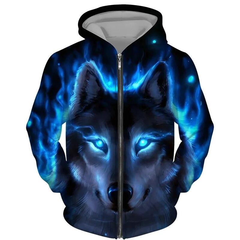 Cool 3D Wolf Printed Zipper Hoodies Fashion Men/Women Streetwear Hooded Jacket Coat Unisex Casual Hip Hop Pullover Sweatshirts