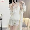 New ice lace pajamas women's four-piece set, sexy suspender shorts, nightgown, loungewear set, pure desire wind belt chest