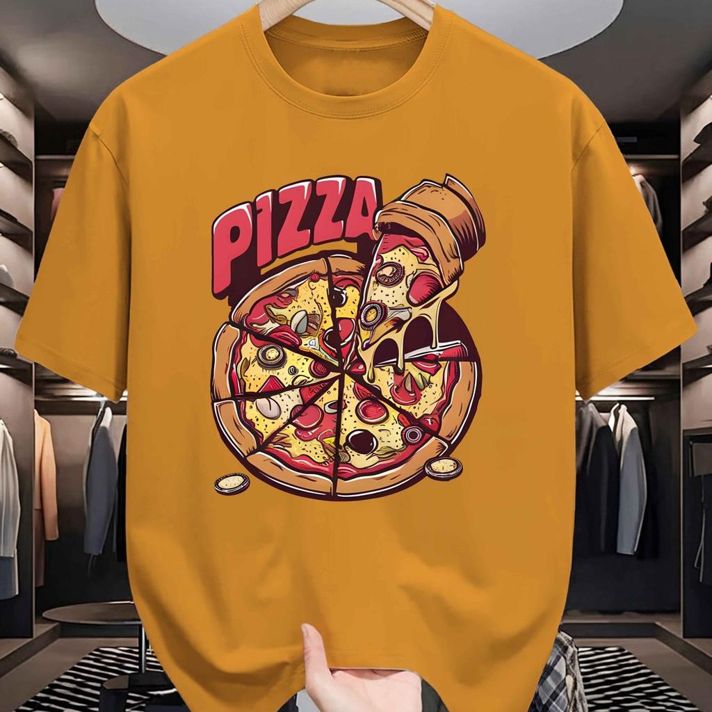 Pizza Graphic Tee Men Summer Casual Short Sleeve Round Neck Breathable Knit TShirt