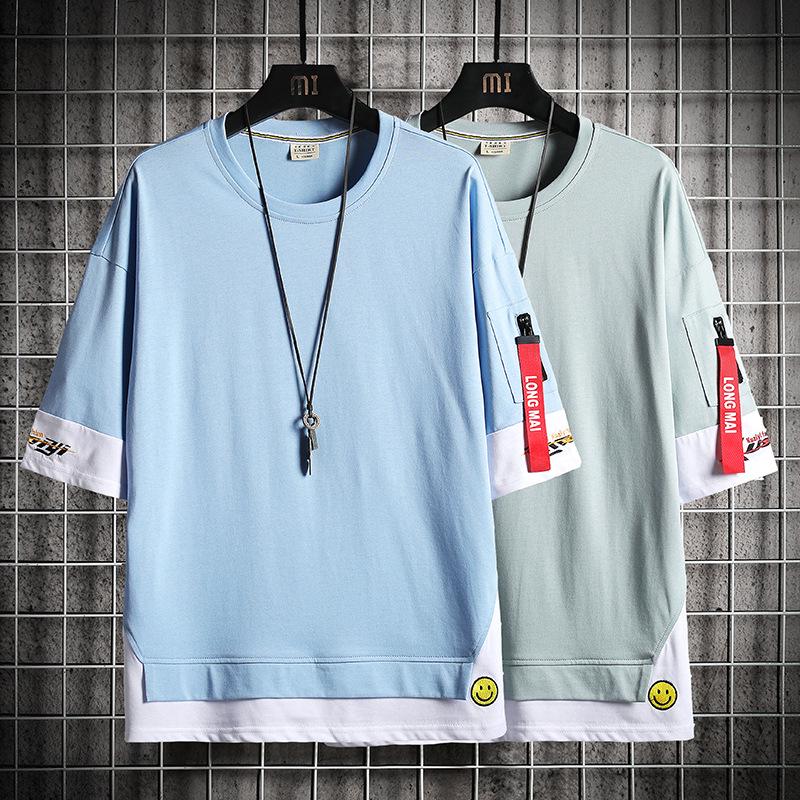Мужская модная свободная хлопковая футболка в корейском стиле, летняя коллекция 2020 г.