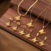 Titanium Steel Matte Butterfly Earrings and Necklace Set, Light Luxury Niche Gold Butterfly Pendant Earrings and Necklace Jewelry Set