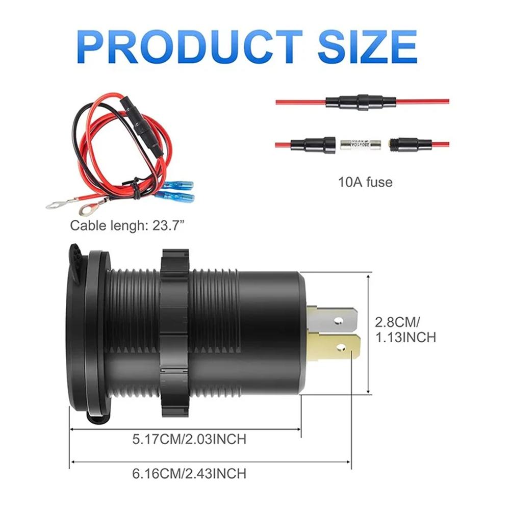 Автомобильное зарядное гнездо PD3.0 и QC3.0, два порта USB C, водонепроницаемое, со светодиодным сенсорным переключателем, 78 Вт, быстрая зарядка 12 В/24 В для мотоадаптера