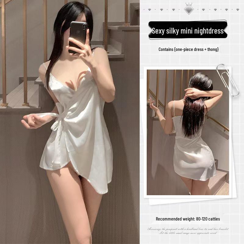 Атласное ночное платье на шнуровке с V-образным вырезом из летнего ледяного шелка - Соблазнительно горячая и чисто желанная одежда для сна