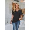 New Fashion Women's Lace V-neck Loose T-shirt Solid Color Ruffled Sleeves Spring Summer