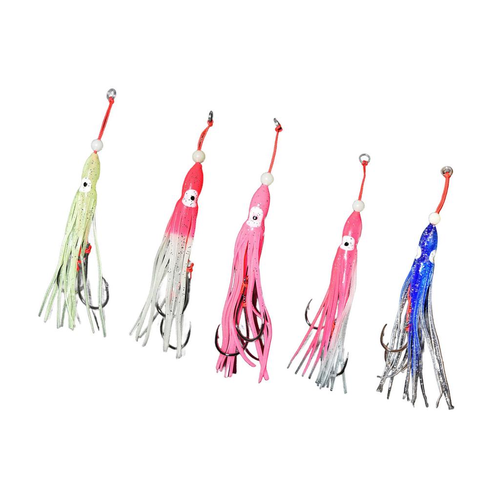 5Pcs Fishing Squid Lures Soft Luminous Octopus Trolling Saltwater Lures Baits with Hook Octopus Skirt Trolling Swimbait
