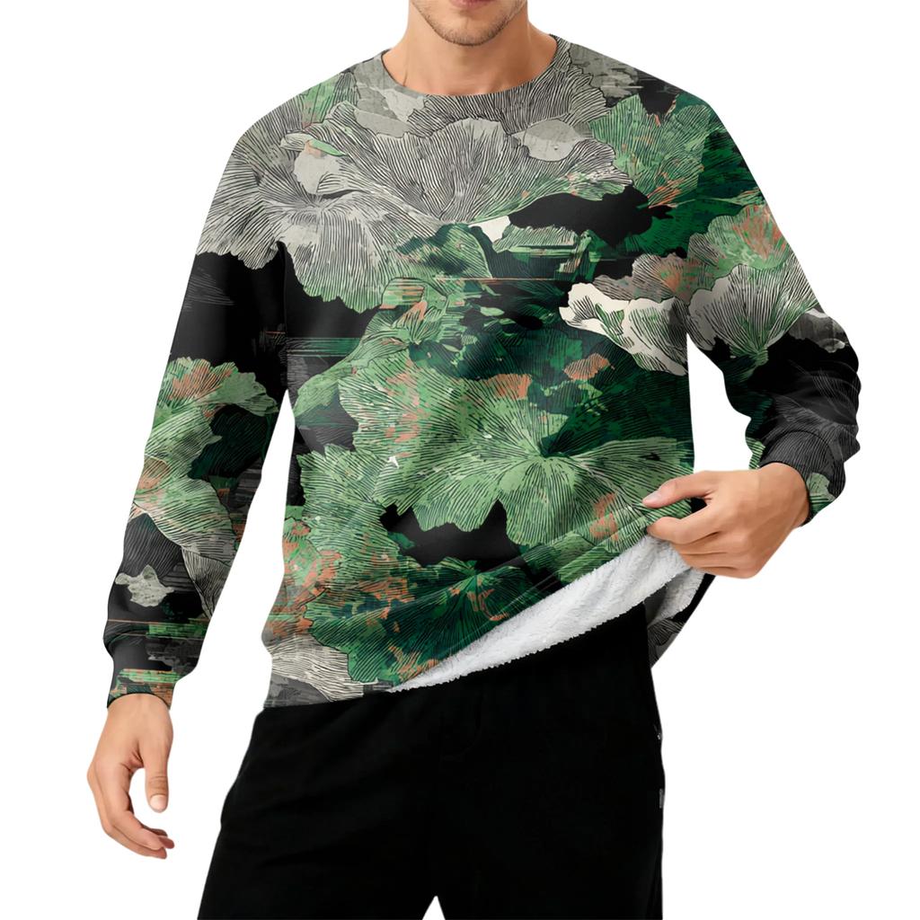 Мужская толстая теплая толстовка с флисовой подкладкой и круглым вырезом