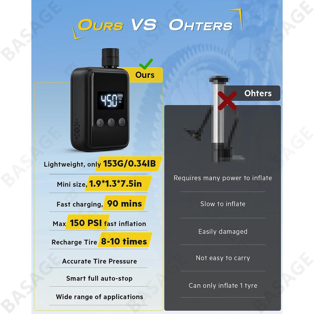 Bike Pump Electric Mini Portable Bicycle Pump 130PSI Pump With Digital PSI Pressure Gauge Motocycle MTB Road Bike Tire Inflator