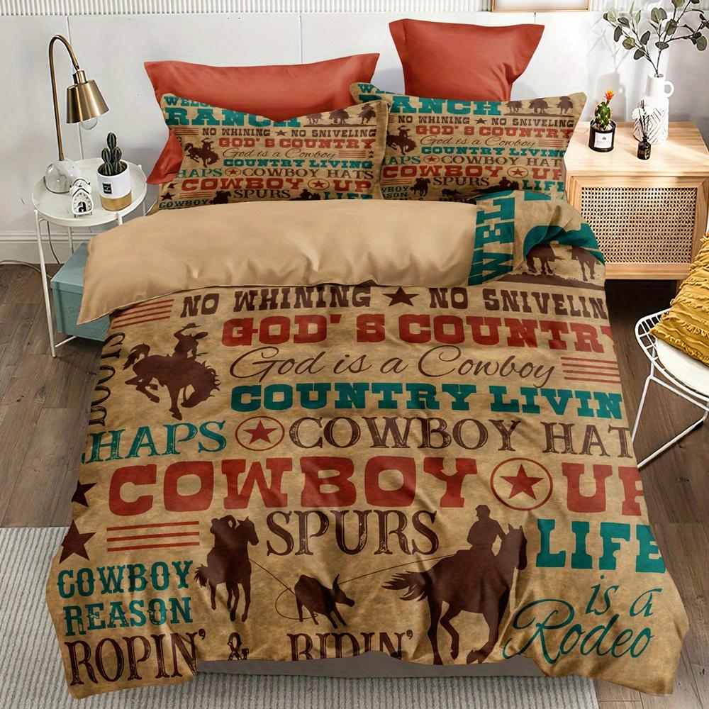 [Western Cowboy Duvet Cover] 3Pcs Western Cowboy Knight Duvet Cover Set - Fill-Free, Zippered, Machine Washable Polyester