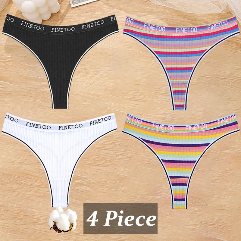 4Pcs/Set Women Cotton Colorful Stripe Panties Sexy Underwear G-Strings Rainbow Thongs Female Soft Breathable Intimates Lingerie