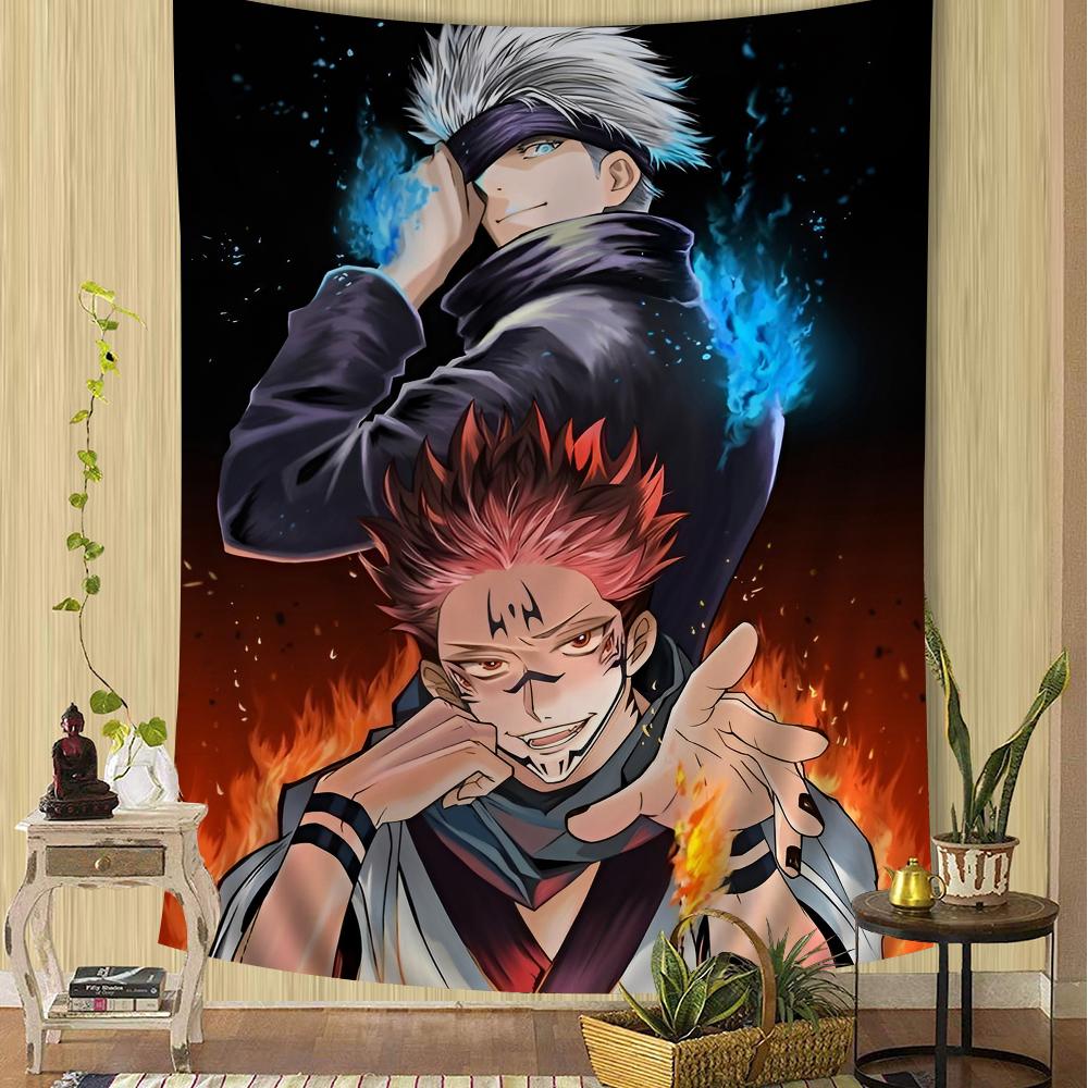 Групповая Битва Jujutsu Kaisen Настенный Гобелен Динамичное Искусство Персонажей Дерзкий Декор Комнаты для Фанатов Сёнэн Аниме и Экшн Манги