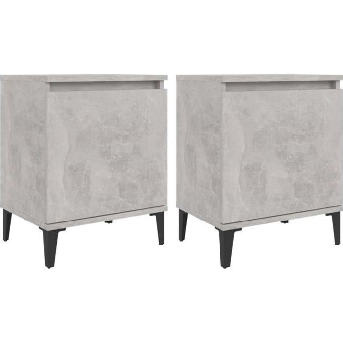 VidaXL Tables de chevet avec pieds en métal gris béton 40x30x50 cm 805842