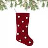Christmas Stockings With Hanger Bowknot Plush Balls Decor Striped Print Candy Holder