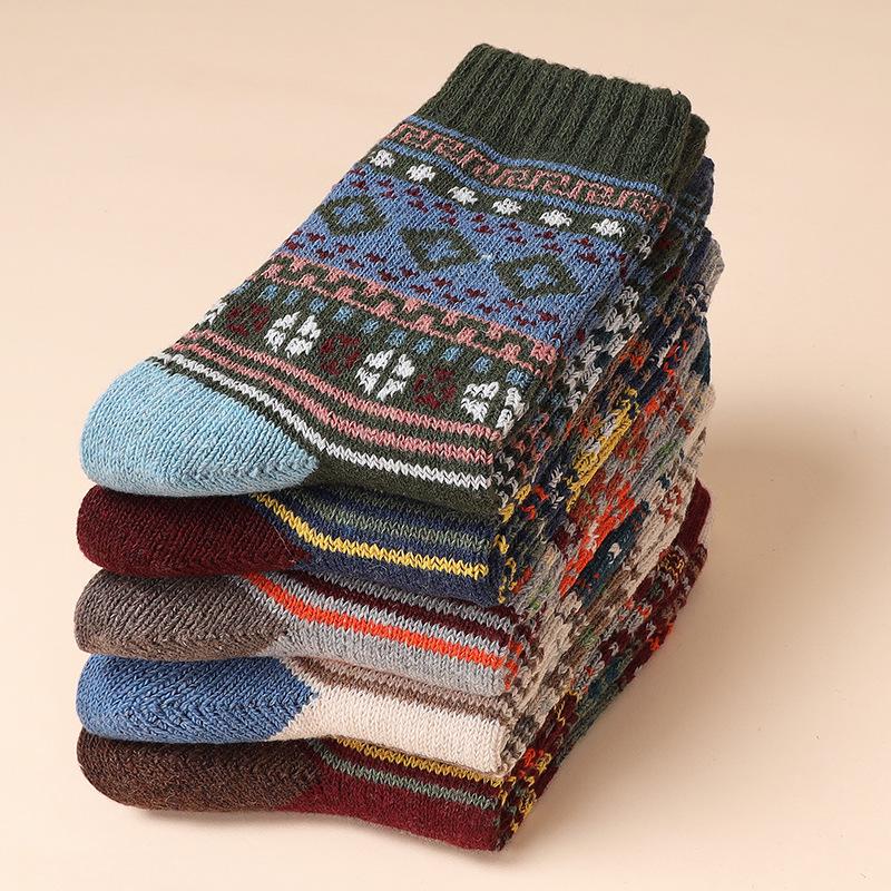 "Men's Retro Thick Thread Ethnic Style Mid-Tube Socks for Autumn & Winter (5-10 Pairs)"