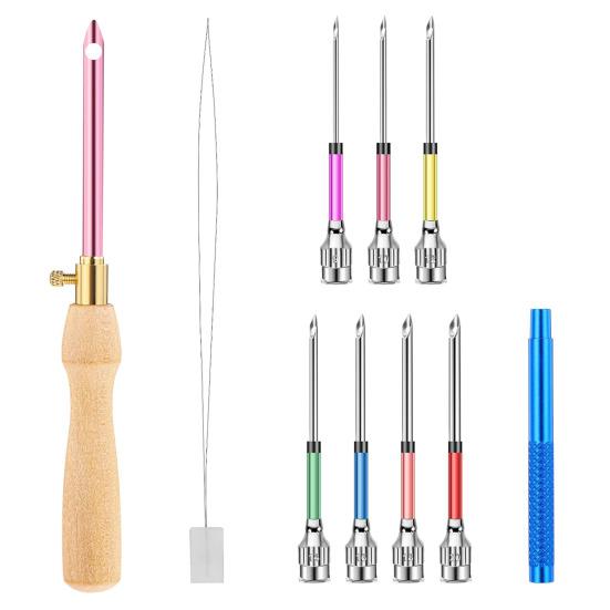 Набор игл для вышивки Полный набор игл для вышивки с нитевдевателем Иглы из нержавеющей стали с деревянной ручкой для взрослых начинающих DIY Craft