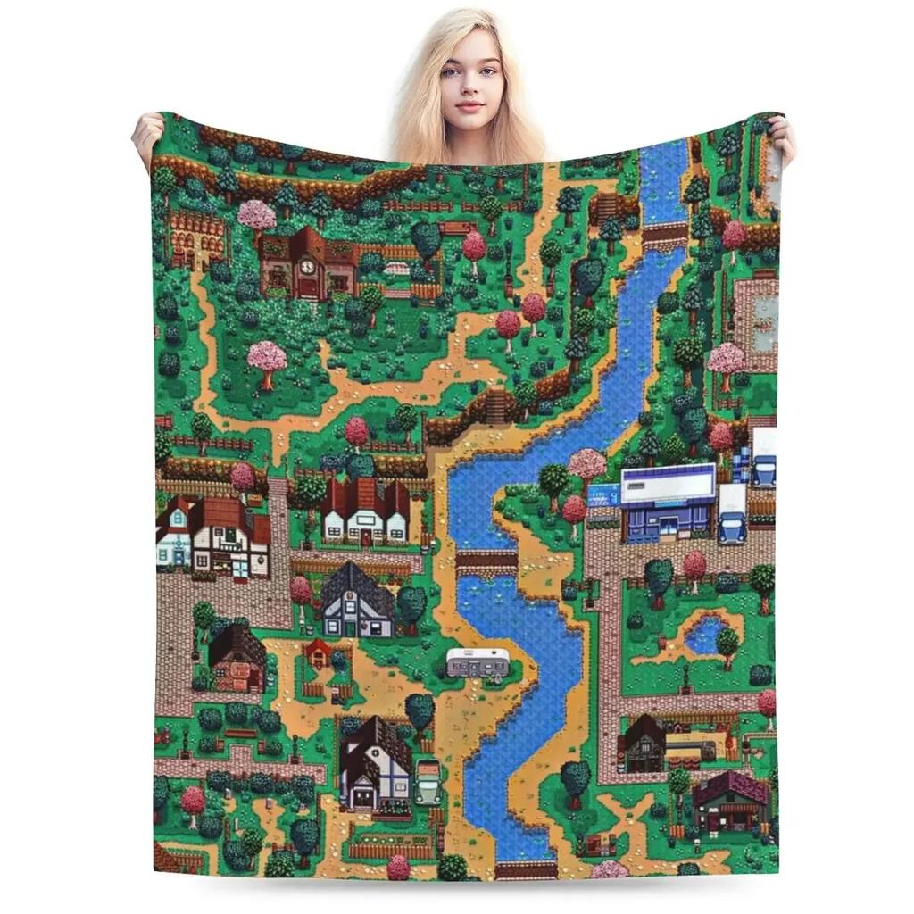 Одеяла с картой города Stardew Valley, мягкое теплое фланелевое одеяло, постельное белье для кровати, гостиной, пикника, путешествия, домашний диван