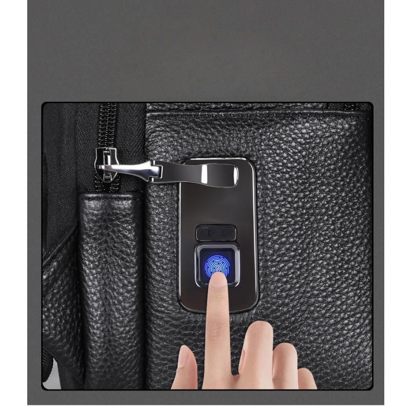 Мужской рюкзак из натуральной кожи, деловой рюкзак из коровьей кожи с замком отпечатков пальцев, большая вместимость, сумка для компьютера