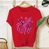 Hope Pink Ribbon Butterfly Breast Cancer Awareness Warrior Print Women's T-Shirt,Graphic Tee Tops,Casual Streetwear Fashion Tops