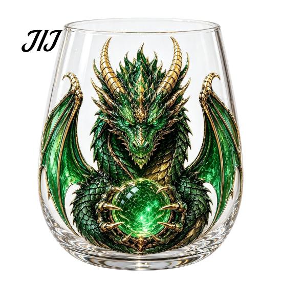 Bar Display Collection Items Mythic Dragon Glass Art Cup, 3D Sculpted Drinking with Crystal Ball, Gifts for Gamers Collectors 400ml Fantasy