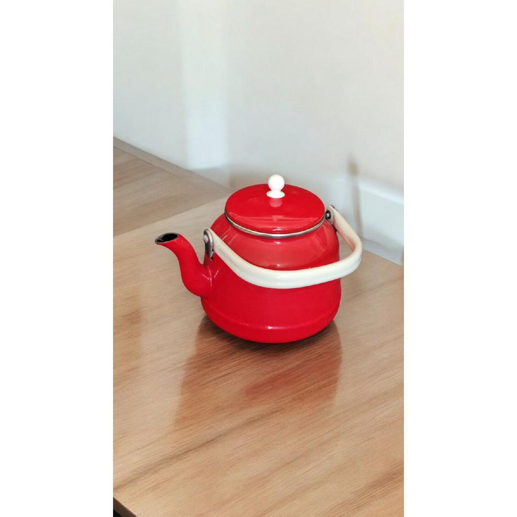 Эмалированный чайник для кофе с травами, чая, 3,5 литра, с верхней ручкой, красный, винтажный