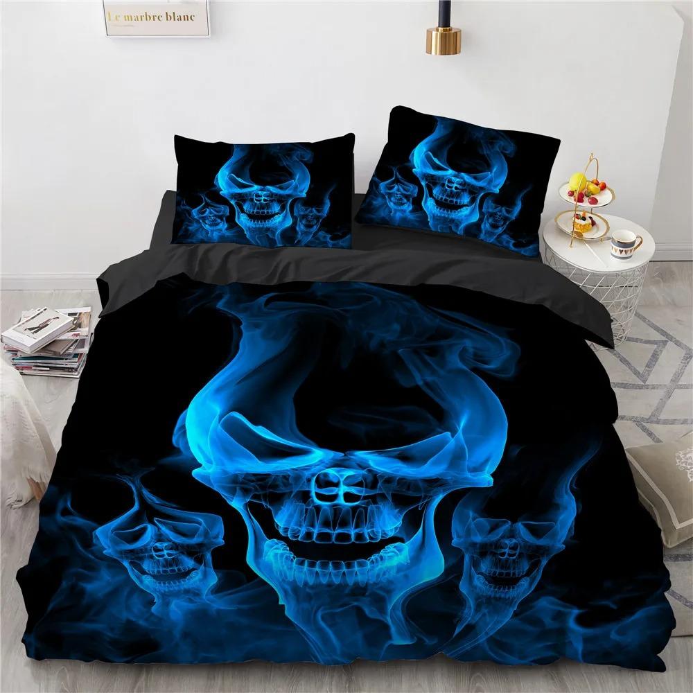 Комплект постельного белья Black Hat Skull Queen Size Хэллоуин Комплекты пододеяльников Современный стиль Спальный комплект постельного белья Чехол для одеяла Наволочки