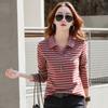 Women Striped T-Shirt Long Sleeve Tshirts V Neck Lady Tee Tops Female Clothes