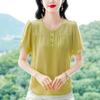 Short-sleeved Top for Women In Summer New Round Neck Loose Belly Covering Mother's Clothes Versatile Shirt