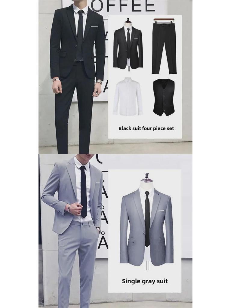 Мужские костюмы-тройки: Повседневный, тонкий, профессиональный, корейский деловой стиль для молодых студентов