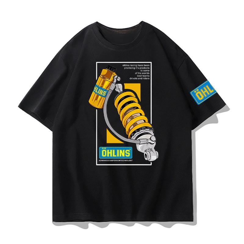 Top Ohlins Black Tshirt Collection Motorcycle Shock Absorber Print Short Sleeve Tshirt 2026 New Summer Racing Fan Clothes