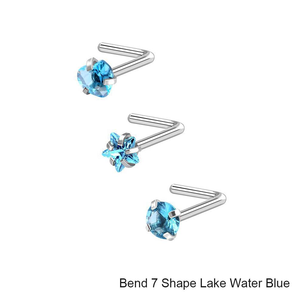 3 шт./компл., нержавеющая сталь, циркон, шпилька для носа, звезда, прямоугольный титановый стальной набор для носа, ювелирные изделия для пирсинга