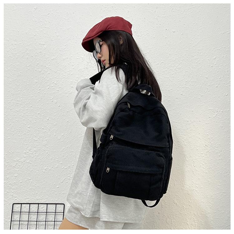 Solid Color Retro Backpack - Large Capacity, Casual Mori Girl Style for College Students and Fashionable Women