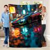 Cyberpunkstyle supercar theme Flannel printed blanket suitable for all seasons suitable for living room office sofa and travel