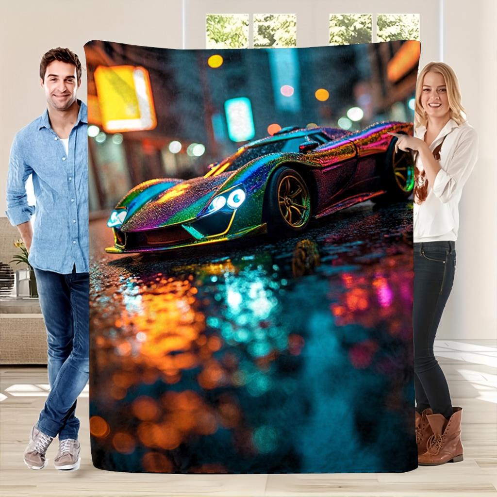 Cyberpunkstyle supercar theme Flannel printed blanket suitable for all seasons suitable for living room office sofa and travel