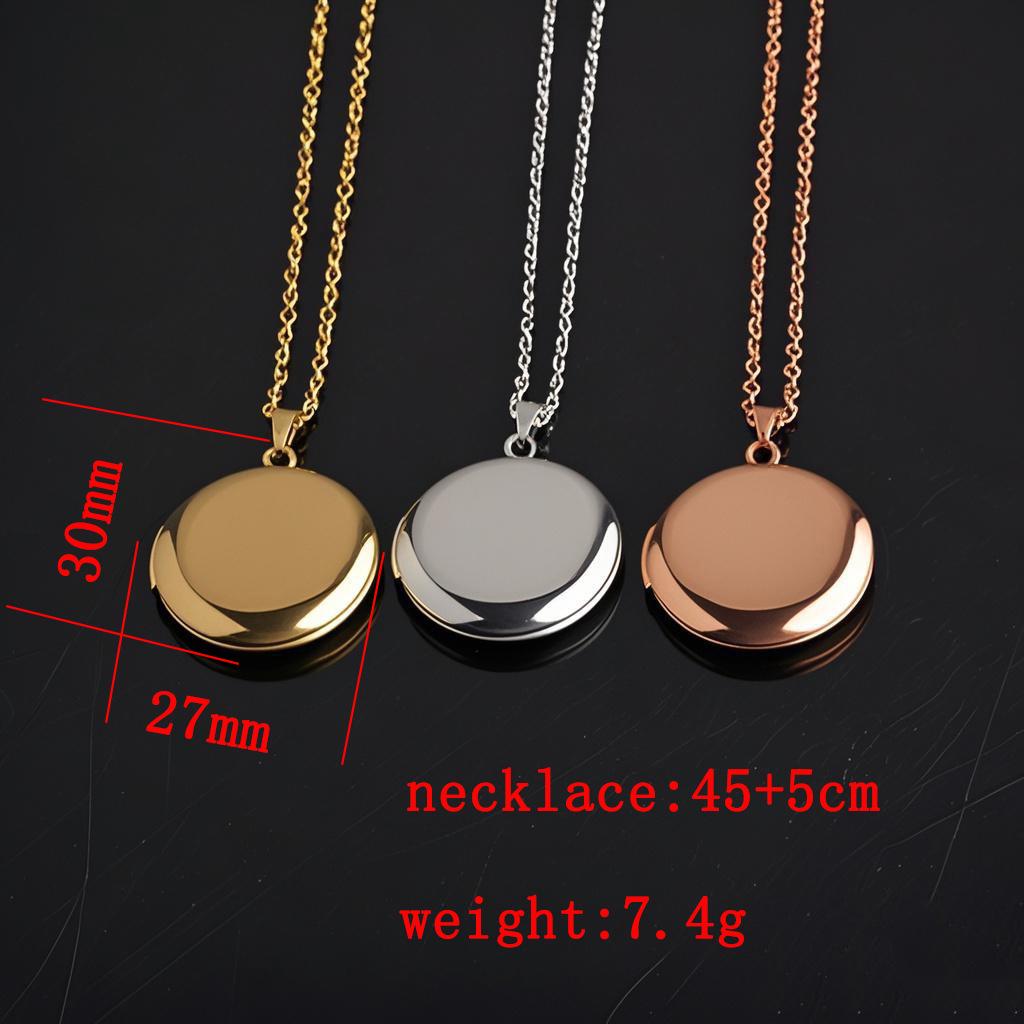 Круглый кулон-медальон из нержавеющей стали, зеркально отполированный, с держателем для фотографии, гладкий и блестящий геометрический дизайн.