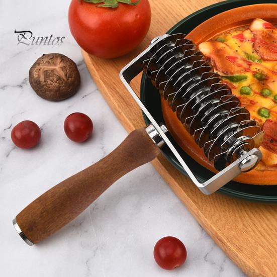 Роликовый резак для теста для пиццы из нержавеющей стали с деревянной ручкой, устройство для создания узоров-сеток для бисквитов, пирогов, тортов