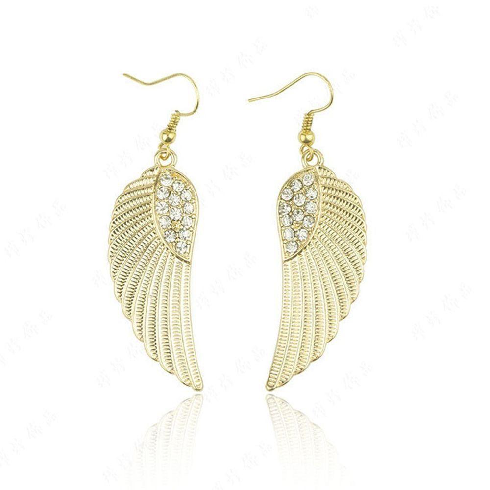 Gift Simple Long Crystal Rhinestones Women Jewelry Elegant Angel Wings Dangle Earrings Drop