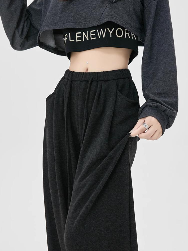 Широкие брюки женские весенне-осенние клейкие рисовые брюки свободные ленивые повседневные брюки с высокой талией корейская уличная одежда