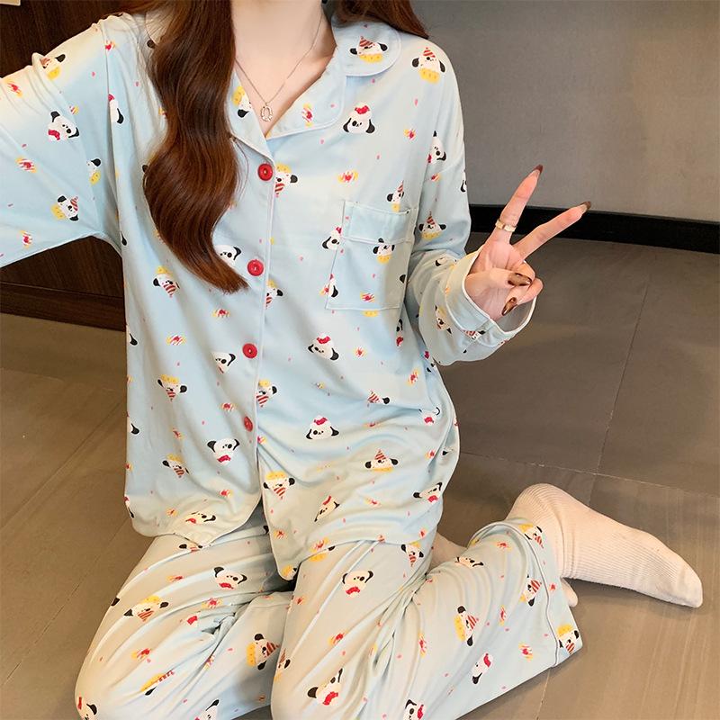 Spring New Women's Pajamas Homewear Set of Girls Comfortable Cartoon Long-Sleeved Long Pants Students Casual Pajamas Homewear