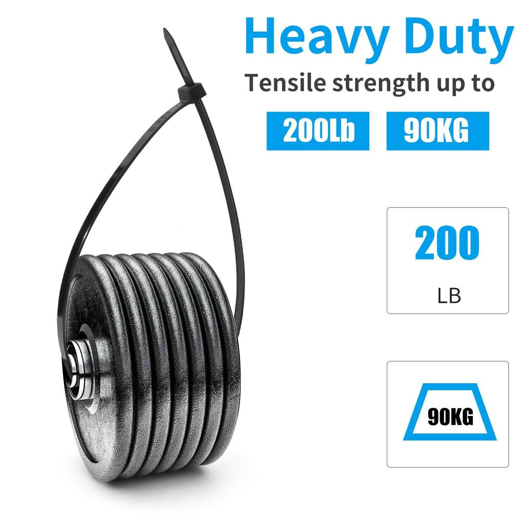 XINGO 24-inch Black Long Zip Ties, Heavy Duty, 100-Piece Set, 200 lbs, Super Strong Plastic Wire Ties, Large Cable Ties, Extra Long Tie Wraps, UV
