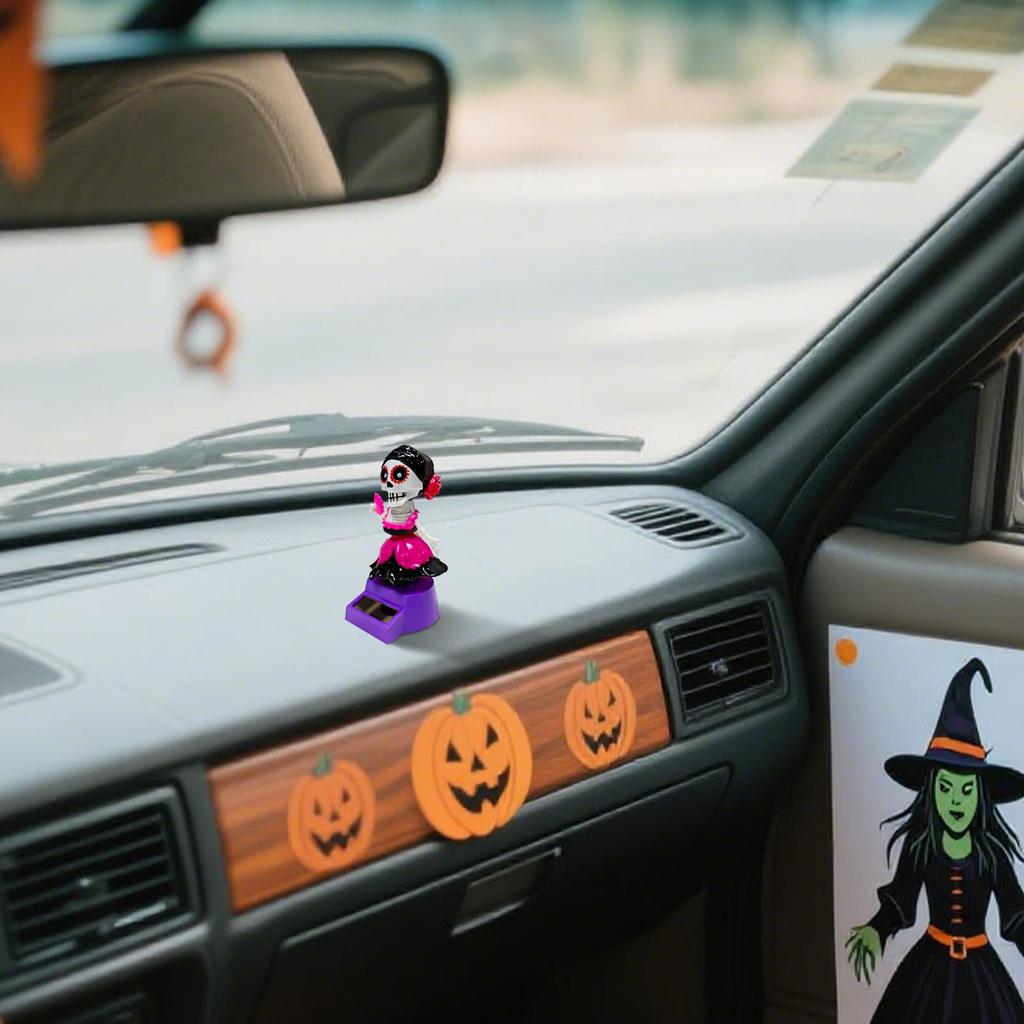 Halloween Car Decor Car Dashboard Decorations Solar-Powered Shaking Head Doll Ornament For Interior Desktop Computer Home Men