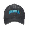 Pantera Logo Washed Cotton Baseball Cap Classic Fit Unisex Adjustable Hat Black w Blue Embroidery