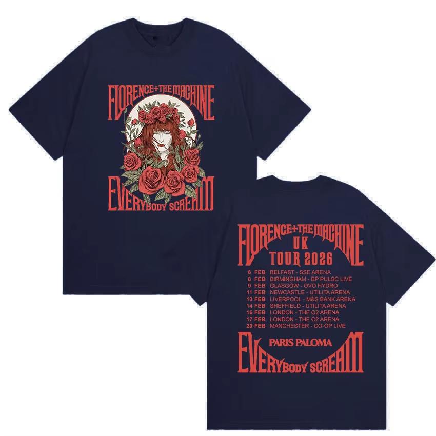 Florence  The Machine Everybody Scream Tour 2026 Print T Shirts Unisexs Women Vintage Fashion pure Cotton Tshirt Streetwear