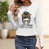 Tops For Women Bow Tie Model Print Round Neck Long Sleeve T-shirt Fall Casual Slim Pullover Women's Long Sleeve Top