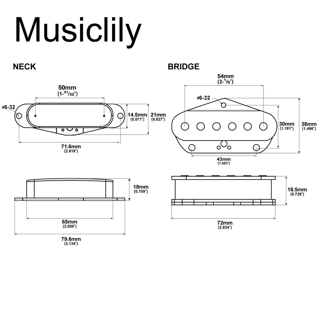 Musiclily Pro Alnico 5 Neck and Bridge PU Set for Telecaster Electric Nickel TL-60S Single-Coil Pickups, (8K/7.3K) Guitars,